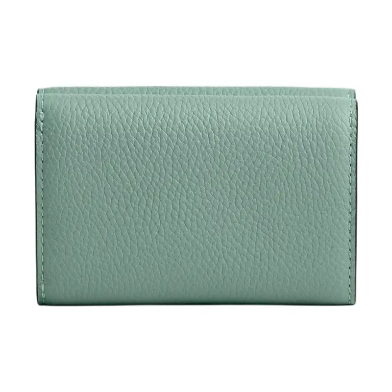 COACH Trifold Wallet Eggstone Grain Leather Coin Purses Wallets Mini Women's Green-1
