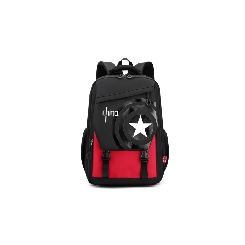 Natural Fish Nylon Backpack Red Human Figure Black Human Figure Red Five Pointed Star Black Five Pointed Star-6