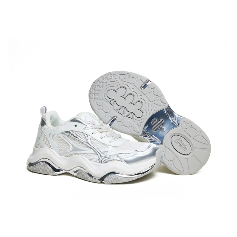 SHOOT BRAND Chunky Sneakers Unisex Low Top Silver-4