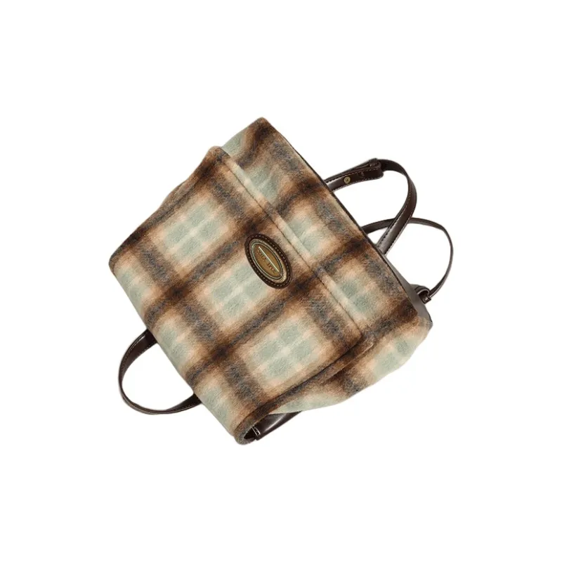 PESASRIE Fleece Handbag Double Shoulder Backpack Regular Women's Coffee-5
