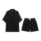 Black Short-Sleeved Shirt+Black Shorts-Women's