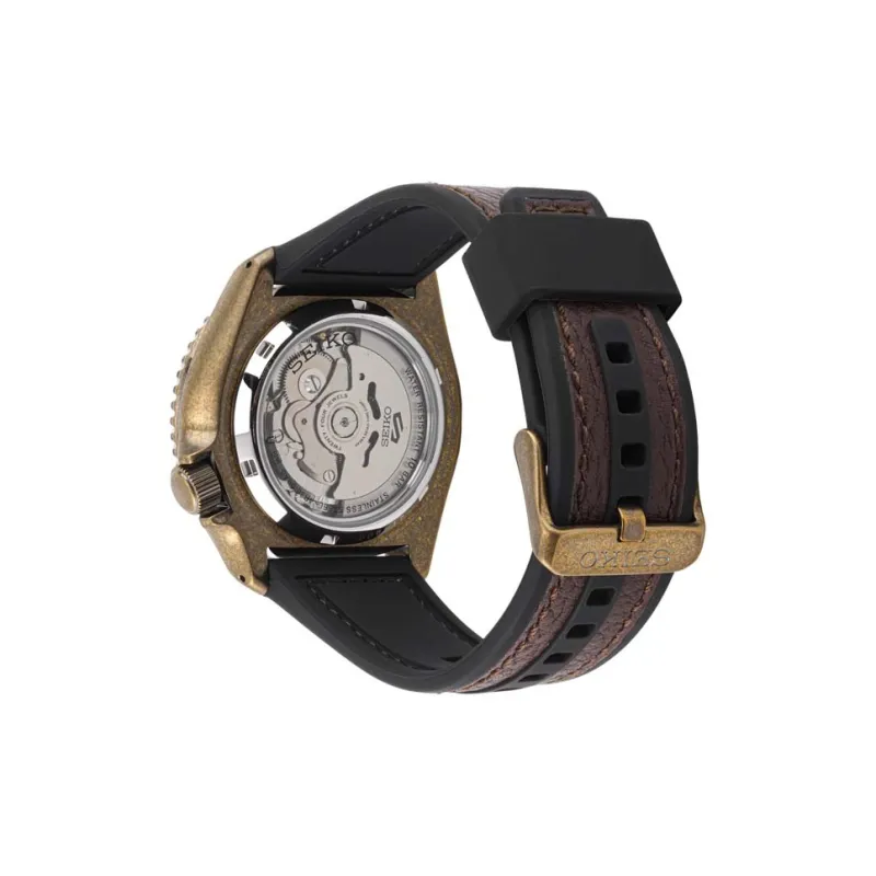 SEIKO Series 5 Mechanical Movement Artificial Leather Strap Watch Men's Watches Black Dial-4