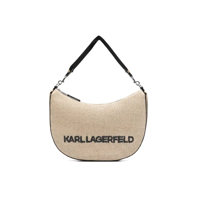 KARL LAGERFELD Cotton Handbag Shoulder Bag Medium Size Unisex Beige-0