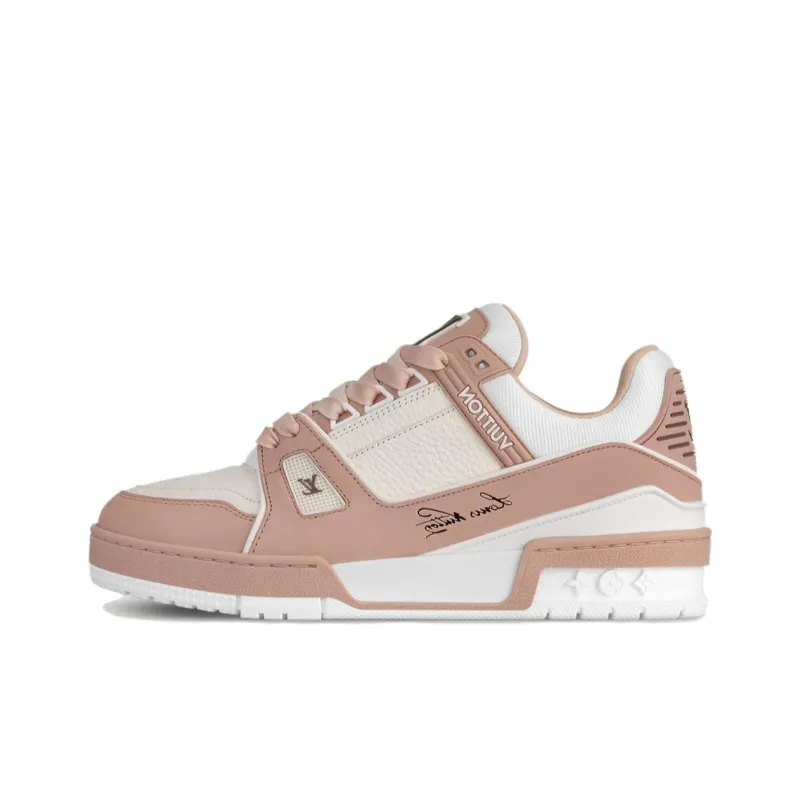 LOUIS VUITTON Trainer Low Top Skateboard Shoes Women's Pink White-0
