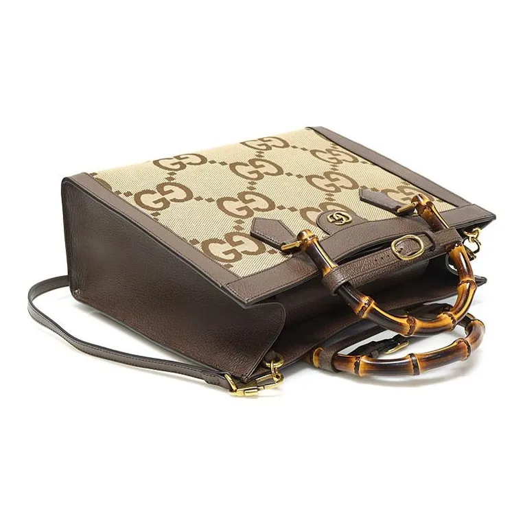 GUCCI Diana Canvas With Leather Canvas Bag Shoulder Bag Crossbody Bag Handbag Medium Size Women's Brown-2