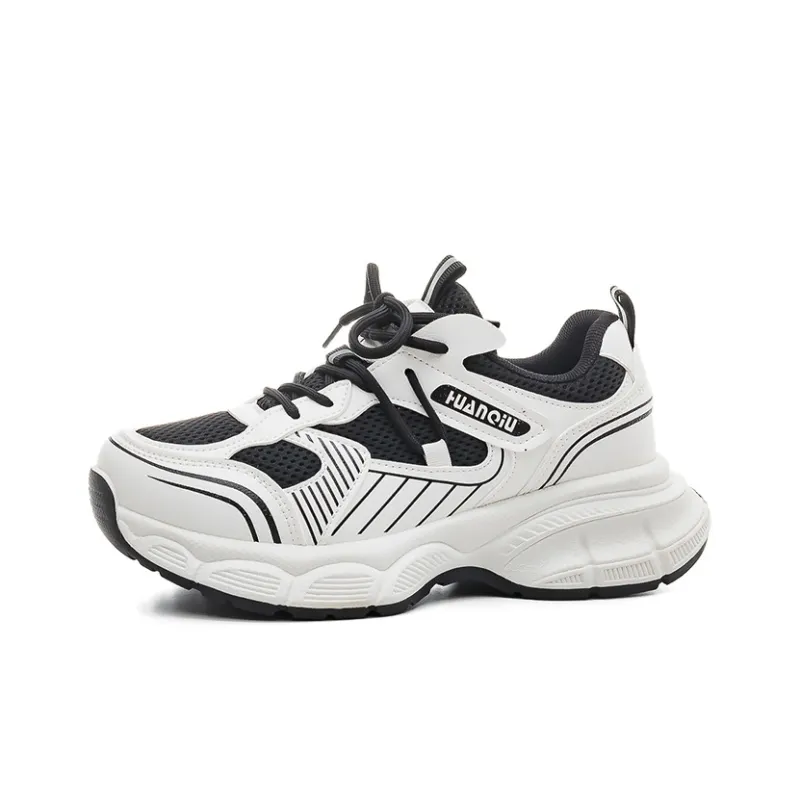 HUANQIU Durable Breathable Low Top Chunky Sneakers Women's Black-0