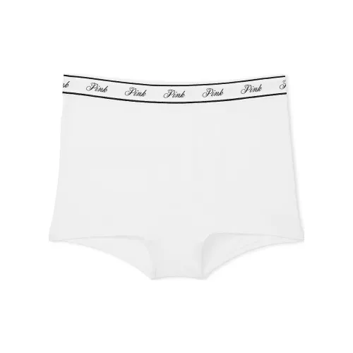 Victoria's Secret PINK LOGO COTTON HIGH-WAIST BOYSHORT PANTY / Ptic White Underpants Women's 1 Pack Optical White