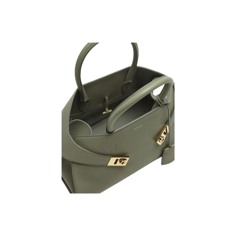 FERRAGAMO Cow Leather Shoulder Bag, Crossbody Bag, Handbag Trumpets Women's Gray Green-5