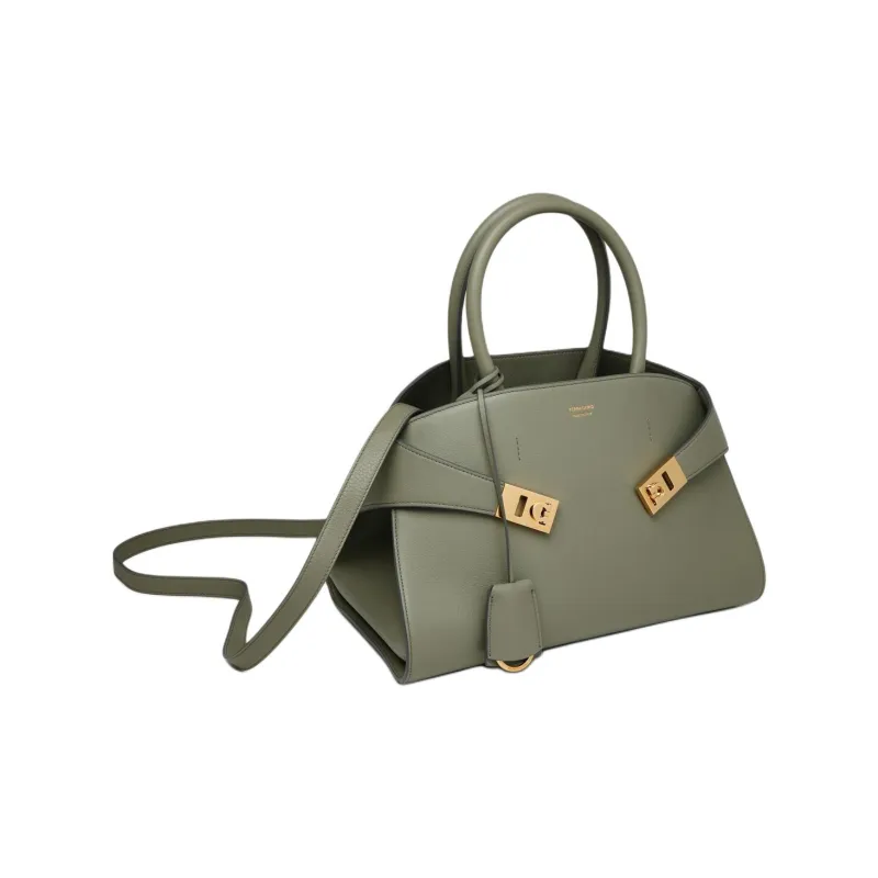 FERRAGAMO Cow Leather Shoulder Bag, Crossbody Bag, Handbag Trumpets Women's Gray Green-1