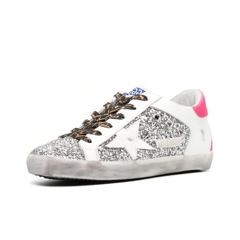 Golden Goose Super Star Stylish Skateboarding Shoes Women's White Silver Pink-1