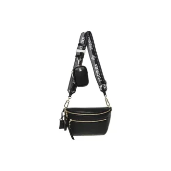 STEVE MADDEN PU Shoulder Bag Crossbody Bag Medium Size Women's Black & Gold/Ecru
