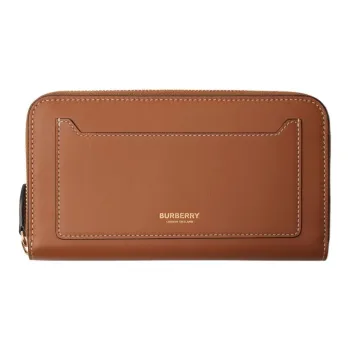 Burberry Cow Leather Wallet Large Size Women's Brown