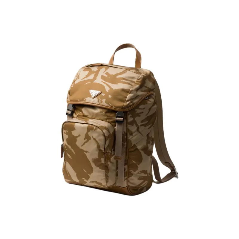 PRADA Recycled Nylon With Leather Backpack Women's Khaki-1