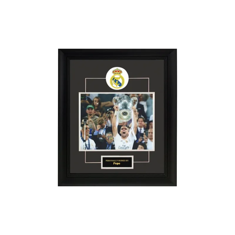 Three For Pepe Real Madrid Hand Signed Photo SA Certificate Framed-0