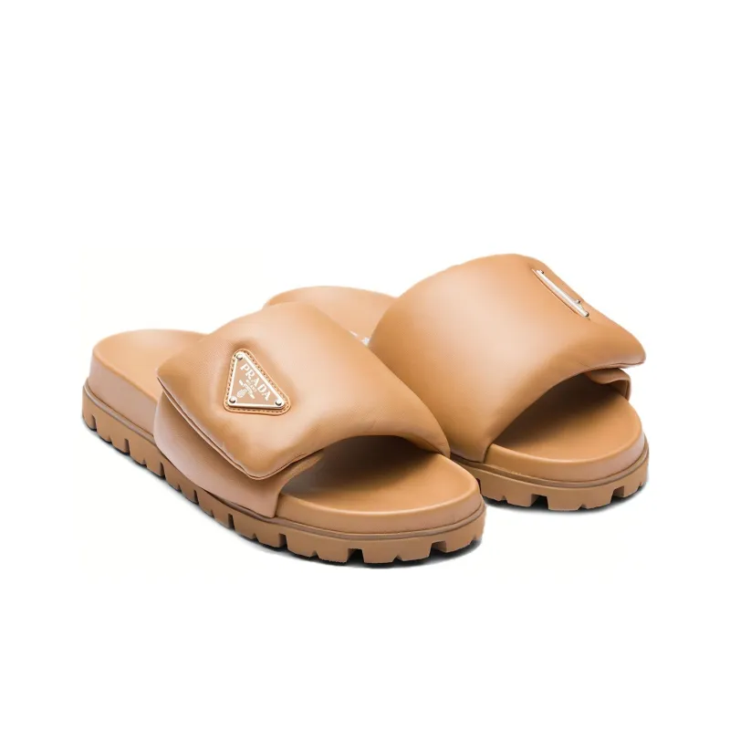 PRADA Soft Slide Slippers Women's Light Brown-1