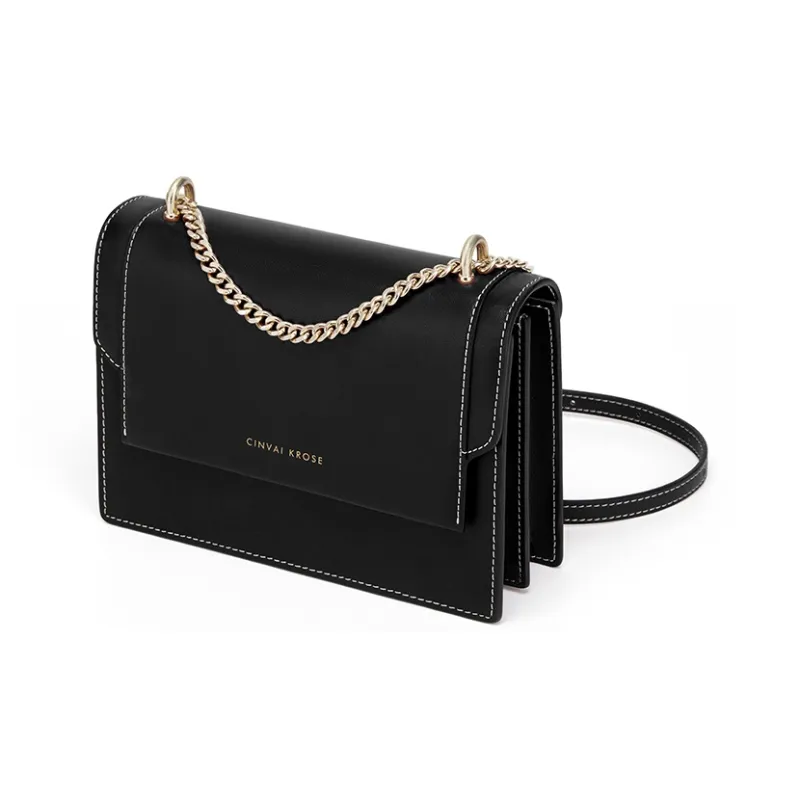 Simvay Clos Cow Leather Shoulder Bag, Crossbody Bag, Small Square Bag Medium Size Women's Jasper/Black-7