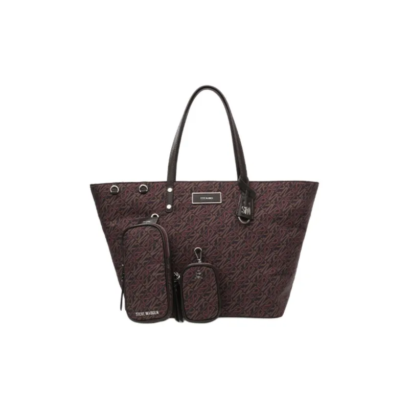 STEVE MADDEN Nylon Tote Bag Shopping Bag Shoulder Bag Handbag Large Size Women's Black/Coffee-4