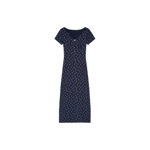 OYANXI Short-Sleeved Dresses Women's Navy Blue