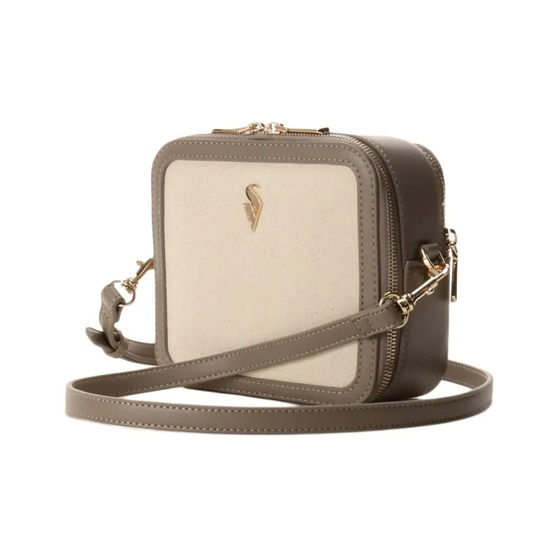 SAMANTHA THAVASA Cotton Linen And Synthetic Leather Shoulder Bag Mini Women's Plain Fabric Color-2