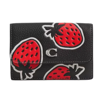 COACH Trifold Wallet Polished Pebbled Leather Wallet Mini Women's Black Multicolor