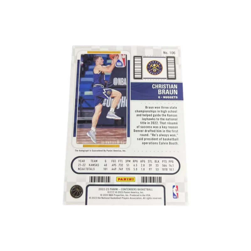 PANINI Braun 22 23 Nuggets Ball Game Ticket Rising Stars Card Sign Signature Star Card Product Access Sports Cards 1 Pc-1