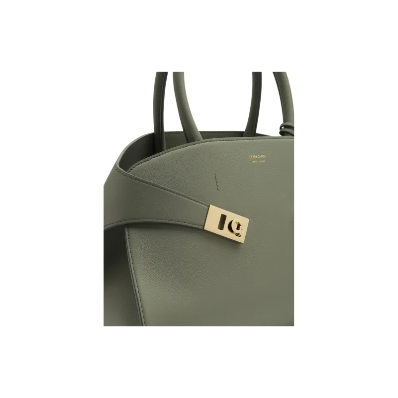 FERRAGAMO Cow Leather Shoulder Bag, Crossbody Bag, Handbag Trumpets Women's Gray Green-4