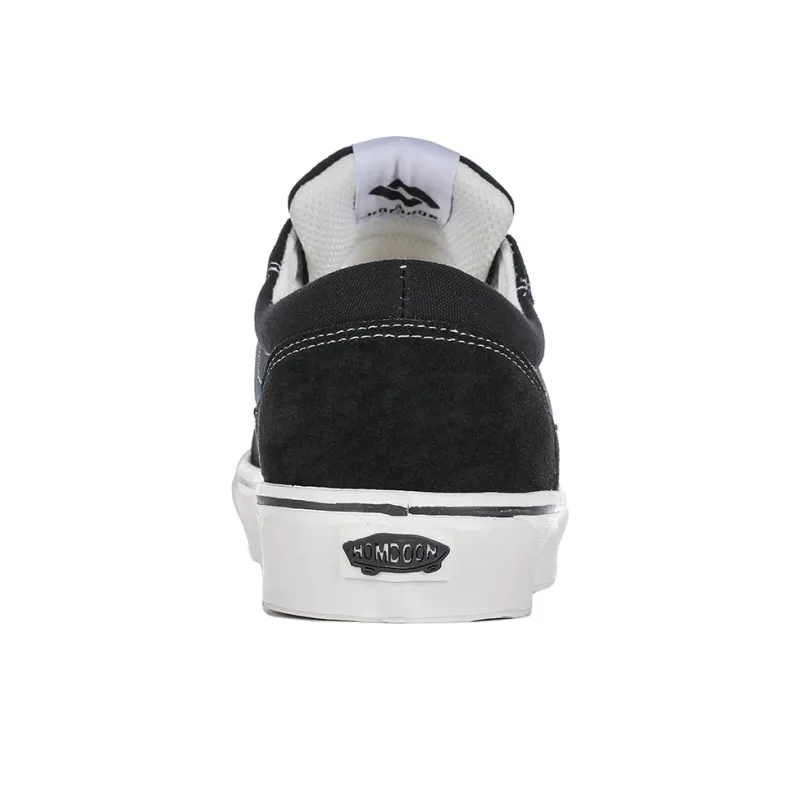 HOMDOON Anti Slip Wear Resistant Low Top Skateboard Shoes Unisex Black White-3