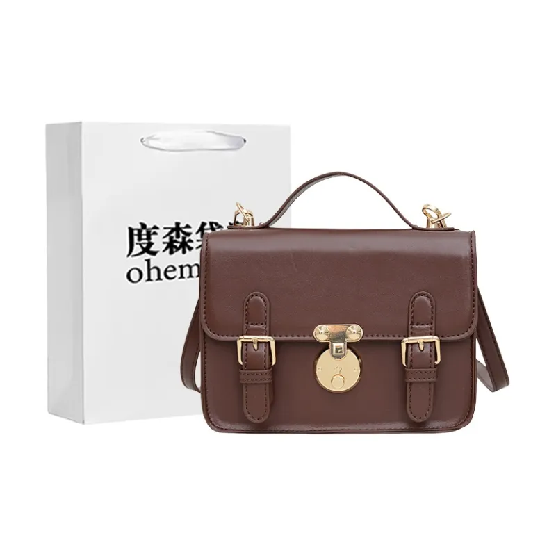 Dusen Kangaroo PU Crossbody Handbag Women's White/Black/Brown-12