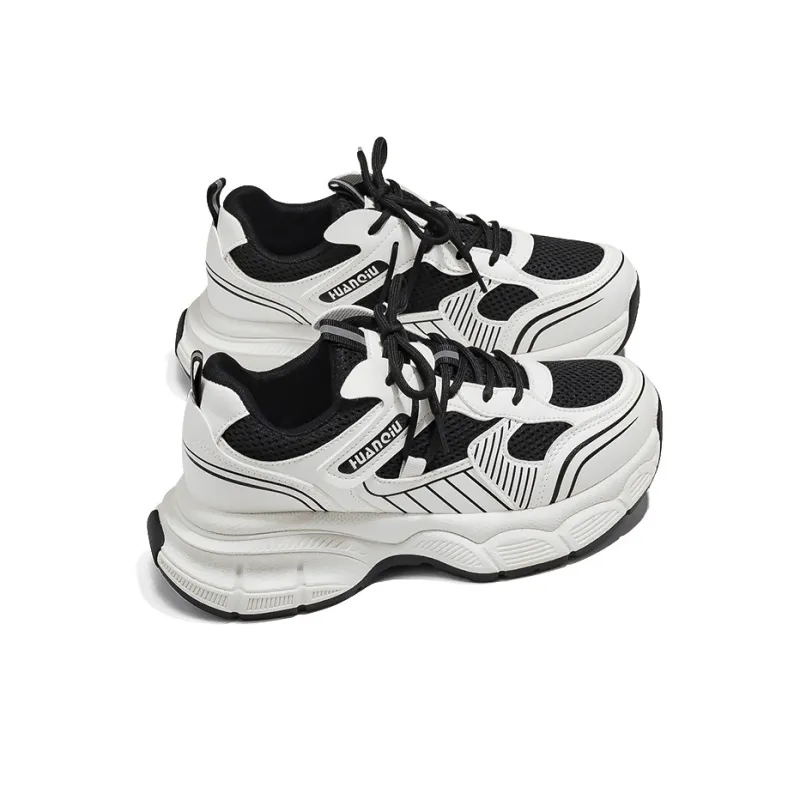 HUANQIU Durable Breathable Low Top Chunky Sneakers Women's Black-2