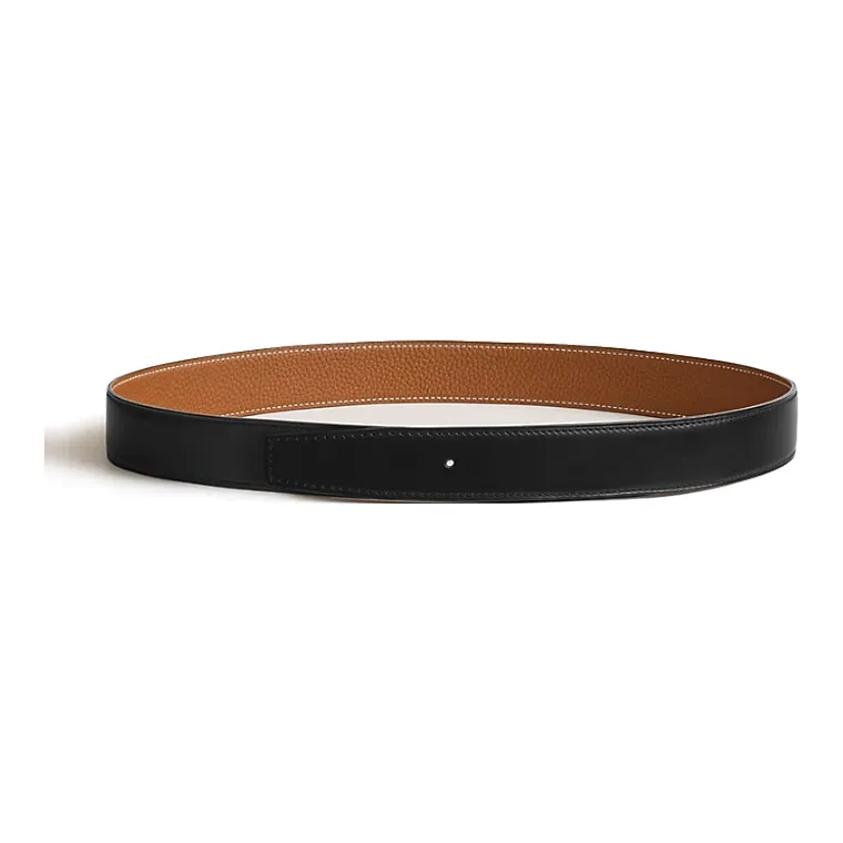 HERMES Double-Sided Flip Calfskin Leather Belts Men's Black/Gold Width: 3.2CM-1