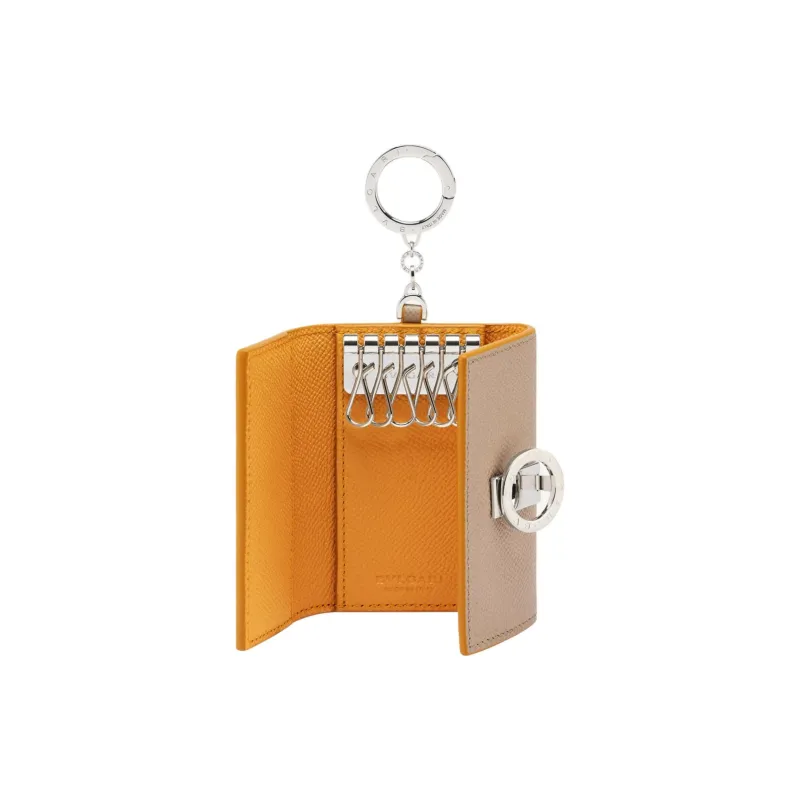 BVLGARI Bulgari Clip Calfskin Key Pouch Women's Gray Pink-1