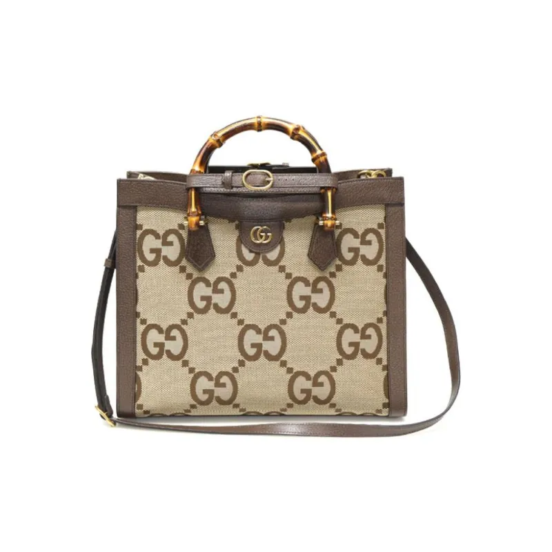 GUCCI Diana Canvas With Leather Canvas Bag Shoulder Bag Crossbody Bag Handbag Medium Size Women's Brown-0