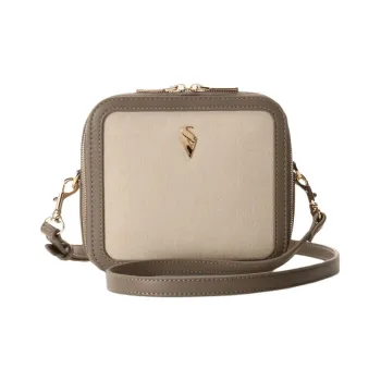 SAMANTHA THAVASA Cotton Linen And Synthetic Leather Shoulder Bag Mini Women's Plain Fabric Color