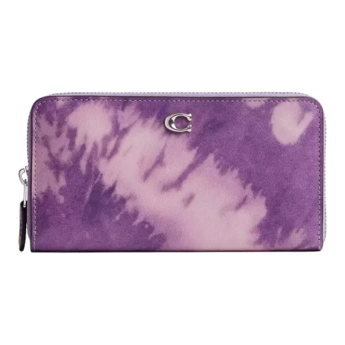 COACH Accordion Zip Smooth Leather Wallet Small Size Women's Purple