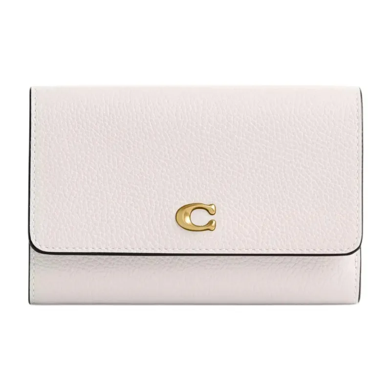 COACH Polished Pebble Leather Wallet Medium Size Women's Brass & White-0