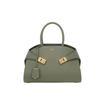 FERRAGAMO Cow Leather Shoulder Bag, Crossbody Bag, Handbag Small Size Women's Gray Green