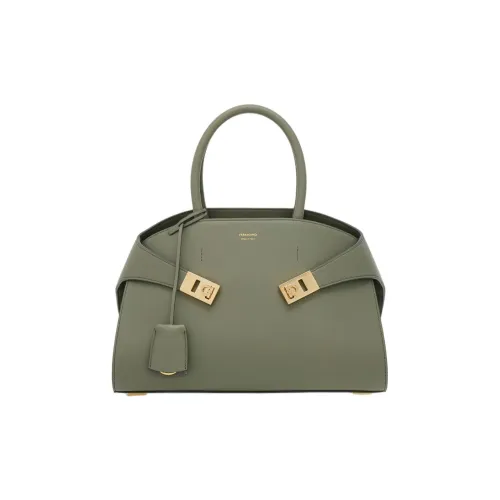 FERRAGAMO Cow Leather Shoulder Bag, Crossbody Bag, Handbag Small Size Women's Gray Green