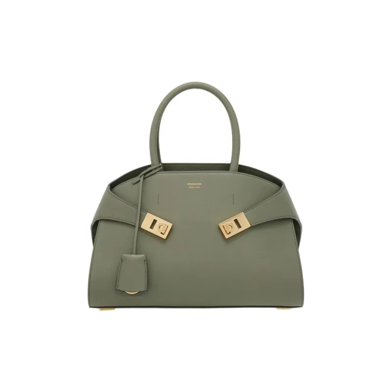 FERRAGAMO Cow Leather Shoulder Bag, Crossbody Bag, Handbag Trumpets Women's Gray Green-0