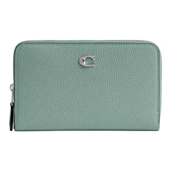 COACH Zip Around Polished Eggstone Pattern Wallet Medium Size Women's Blue Crystal Green