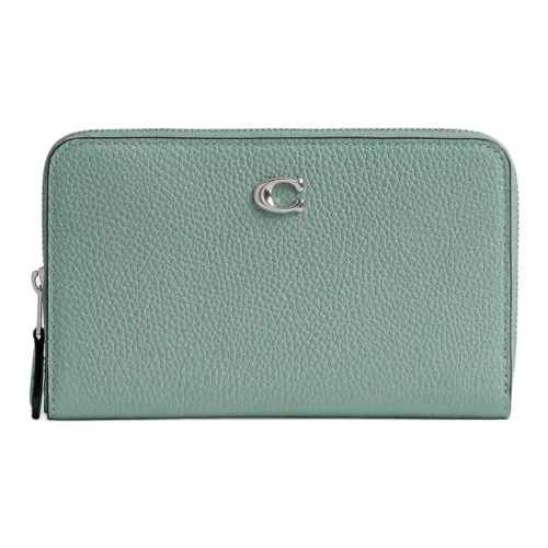 COACH Zip Around Polished Eggstone Pattern Wallet Medium Size Women's Blue Crystal Green