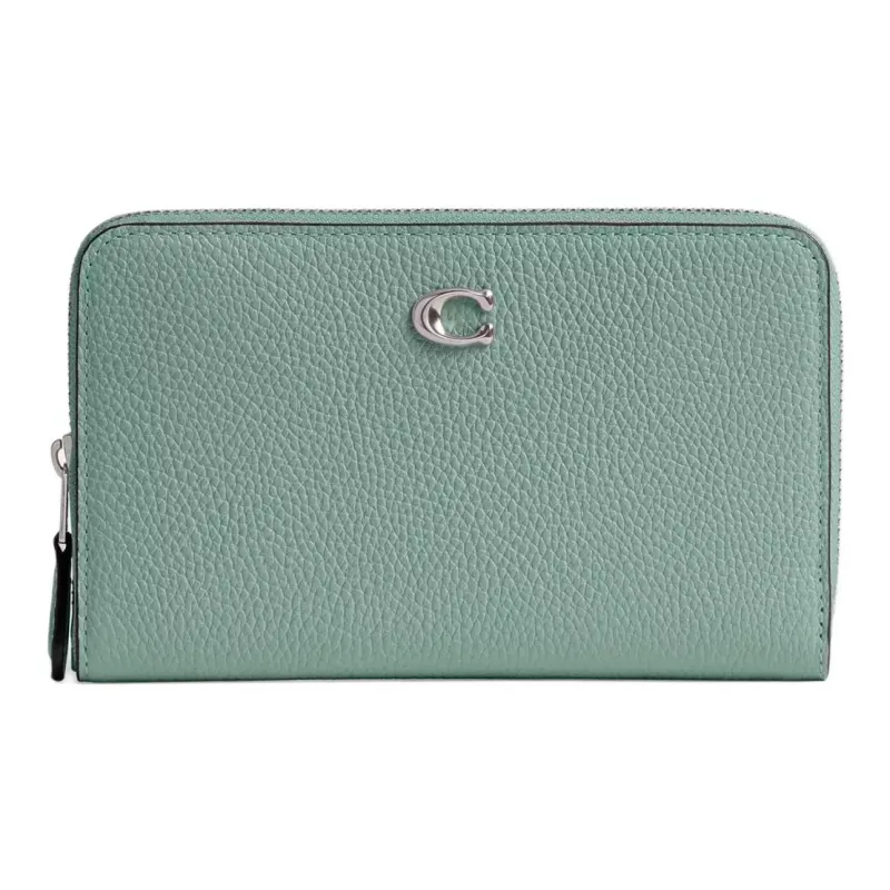 COACH Zip Around Polished Eggstone Pattern Wallet Medium Size Women's Blue Crystal Green-0
