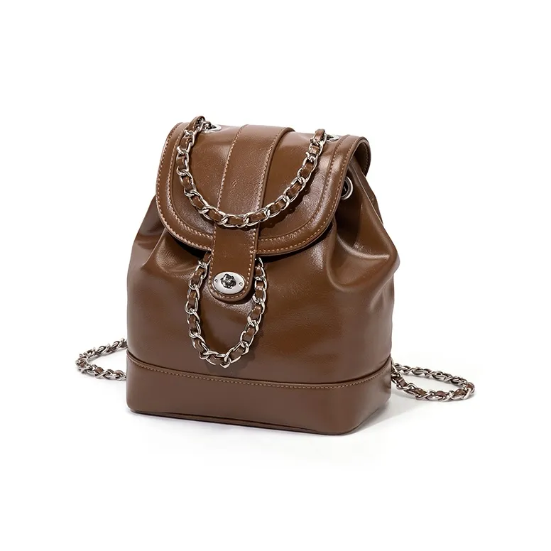 Simvay Clos PU Chain Backpack Medium Size Women's Black/Brown-8