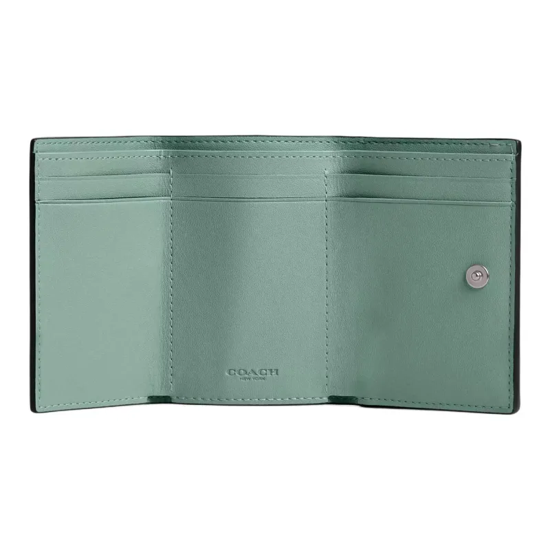 COACH Trifold Wallet Eggstone Grain Leather Coin Purses Wallets Mini Women's Green-2