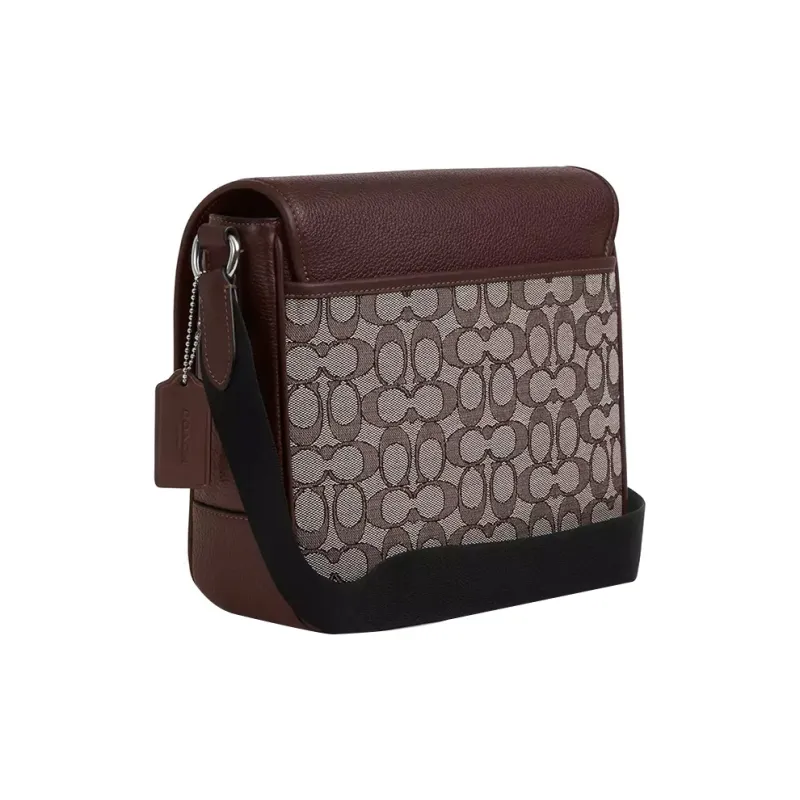 COACH Map Jacquard With Pebbled Leather And Calfskin Shoulder Bag, Crossbody Bag Mini Men's Silver & Oak & Maple-1