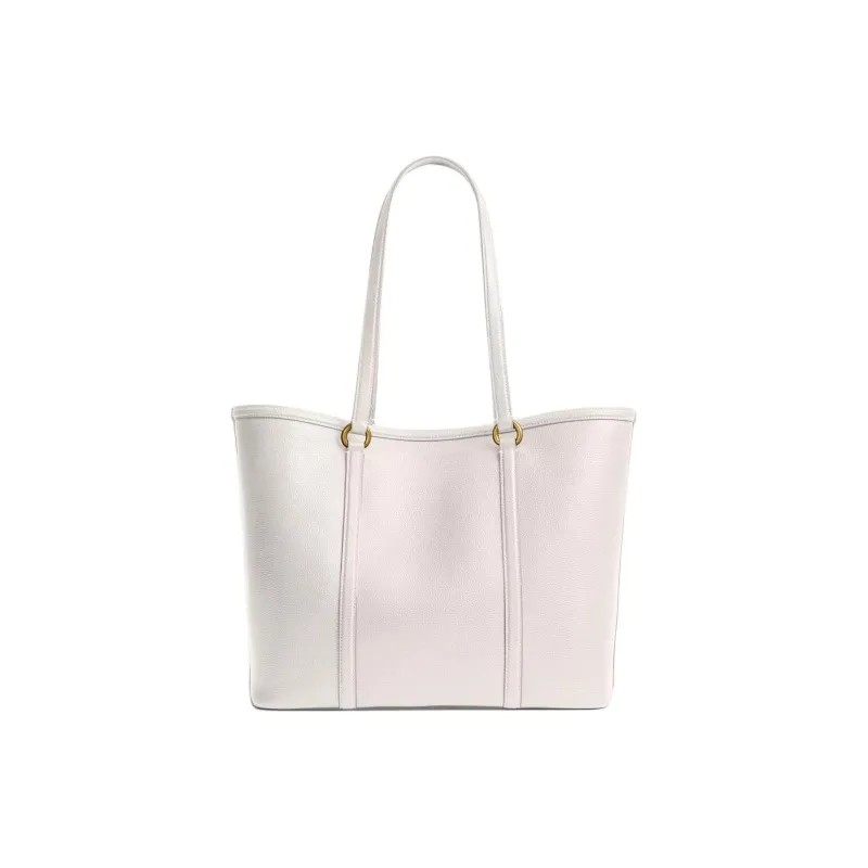 COACH Polished Pebble Leather Tote Bag, Shopping Bag, One Shoulder Handbag Tubas Women's Brass & White-2