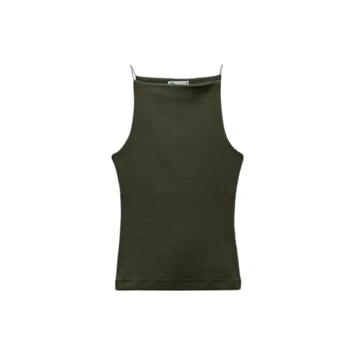 ZARA Tank Tops Women's Khaki Green