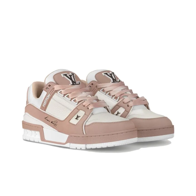 LOUIS VUITTON Trainer Low Top Skateboard Shoes Women's Pink White-2