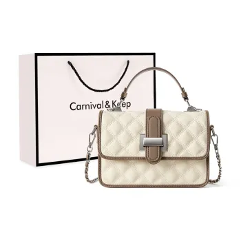 Carnival Keep Cow Leather Small Square Bag Shoulder Bag Handbag Regular Women's Ecru/Black