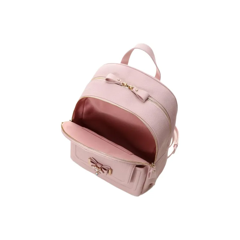 SAMANTHA THAVASA Synthetic Leather Backpack Large Size Women's Pink Beige-4
