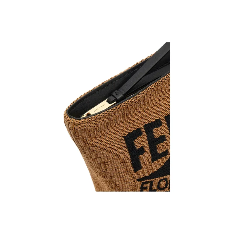 FERRAGAMO Raffia With Calfskin Handbag Women's Honey & Black-4